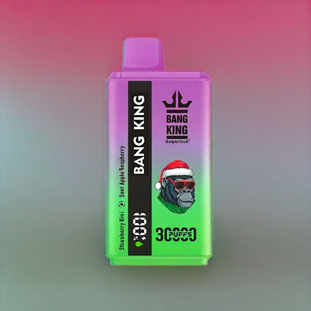 Bang King 30000 Puffs Engangs Vape Jordbær Kiwi Sur Æble Hindbær 36ml 550mAh 1.2 Mesh Dual Coil Type-C Engros Danmark