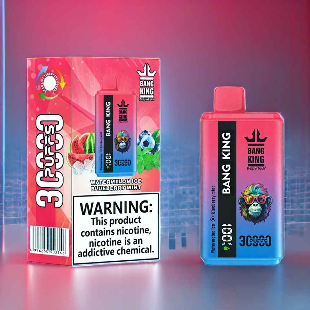 Bang King 30000 Puffs Engangs Vape Vandmelon Is Blåbær Mynte 30000 Puffs 36ml 550mAh 1.2 Mesh Dual Coil Type-C Engros Danmark