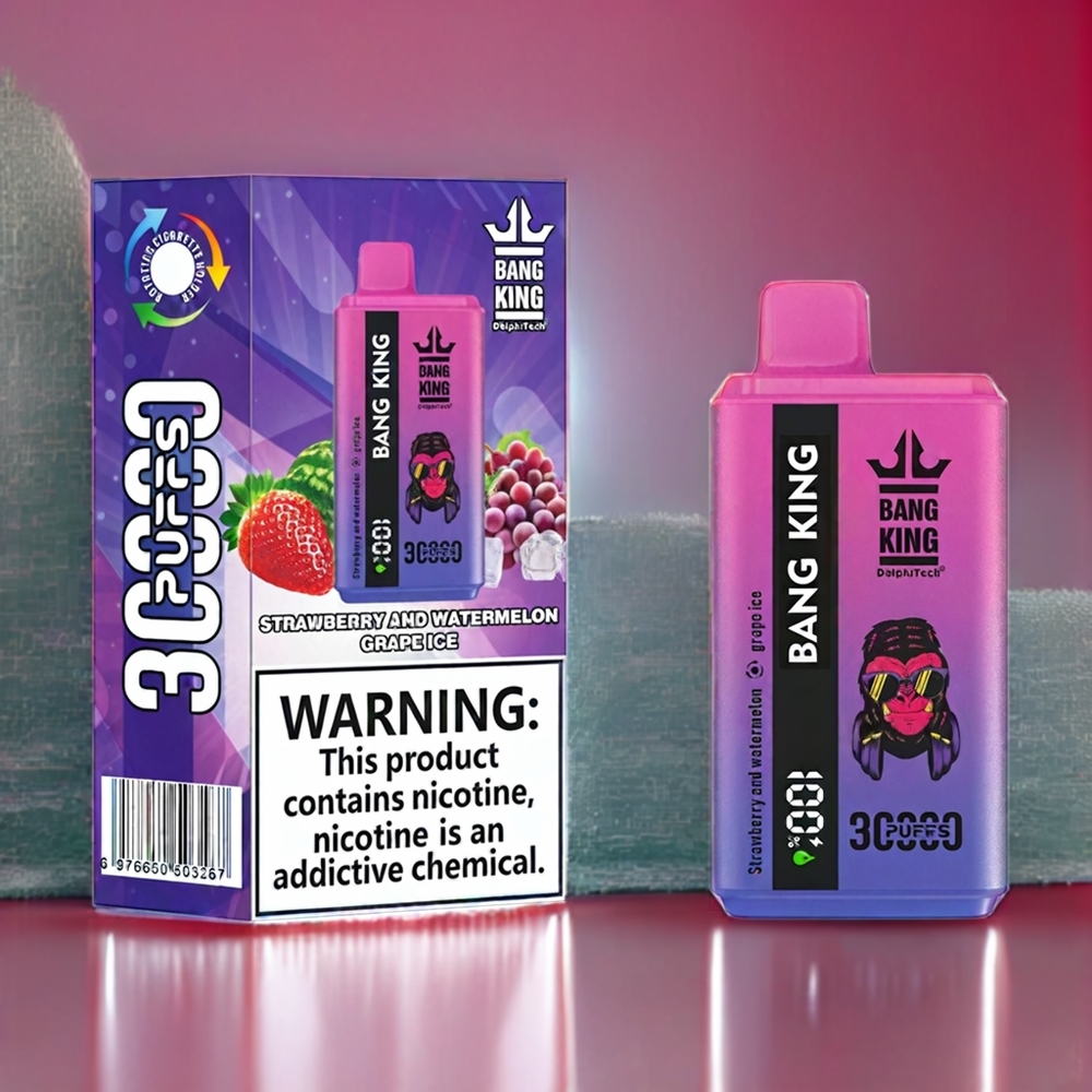 Bang King 30000 Pust Disposable Vape Jordbær Og Vandmelon Drue Is 36ml 550mAh 1.2 Mesh Dual Coil Type-C Engros Danmark