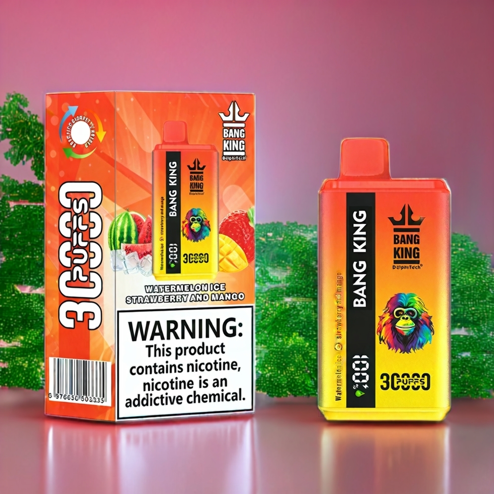 Bang King 30000 Pust Disposable Vape Vandmelon Is Jordbær Og Mango 36ml 550mAh 1.2 Mesh Dual Coil Type-C Engros Danmark