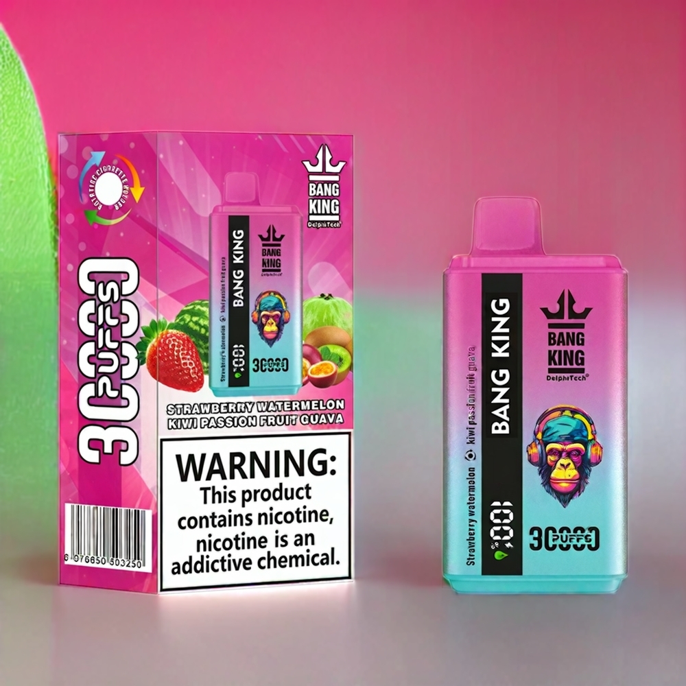 Bang King 30000 Pust Engangs Vape Jordbær Vandmelon Kiwi Passionsfrugt Guava 36ml 550mAh 1.2 mesh dual coil Type-C Engros Danmark