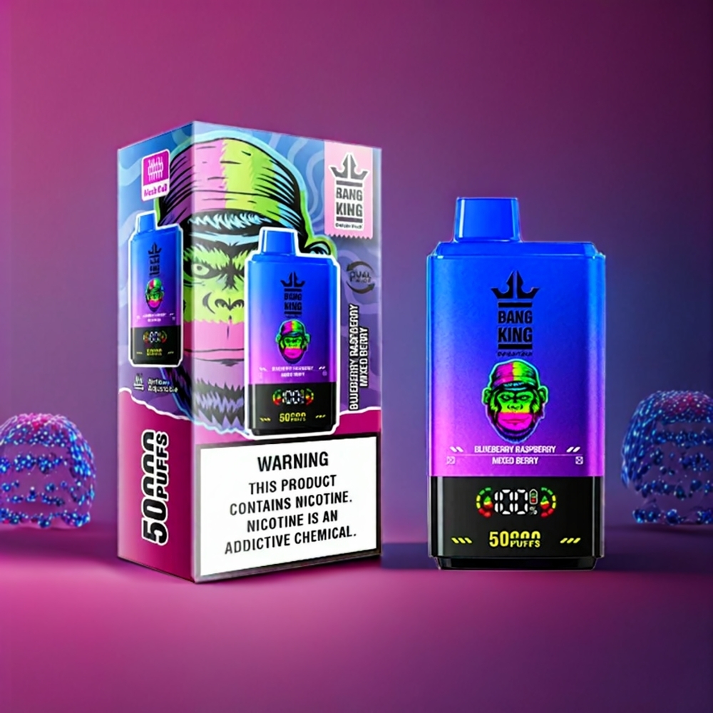 Bang King 50000 Blåbær Hindbær Blandet Bær 50ml 850mAh 1.0 Mesh Coil Type-C Bund Luftflow Justering Engros Danmark