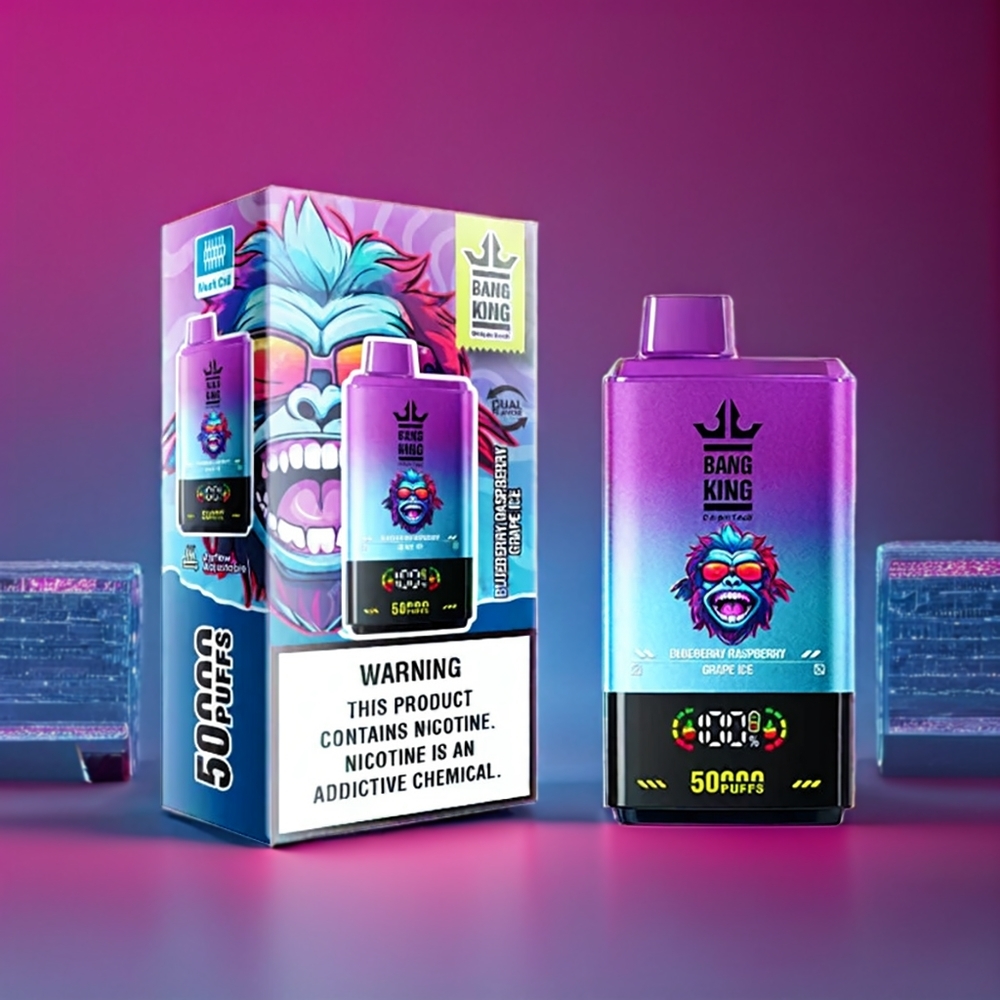 Bang King 50000 Blåbær Hindbær Drue Is 50ml 850mAh Type-C Luftstrømsjustering Engros Danmark