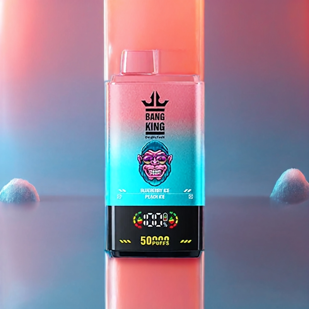 Bang King 50000 Disposable Vape Blåbær Is Fersken Is 50000 puff 50ml 850mAh 1.0 mesh coil Type-C bundventilationsjustering Engros Danmark