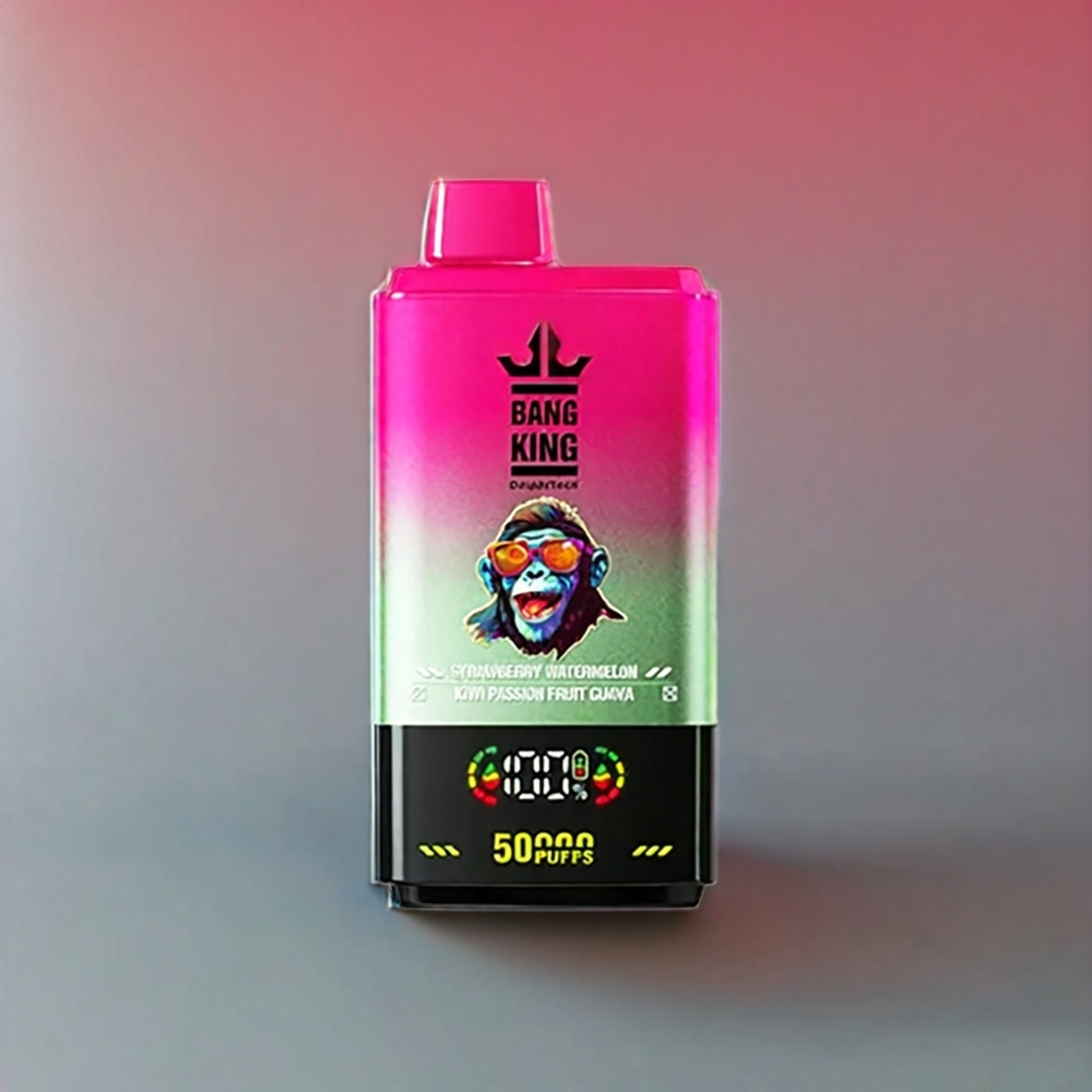 Bang King 50000 Disposable Vape Jordbær Vandmelon Kiwi Passionsfrugt Guava 50000 puff 50ml 850mAh 1.0 mesh coil Type-c bundluftjustering Engros Danmark