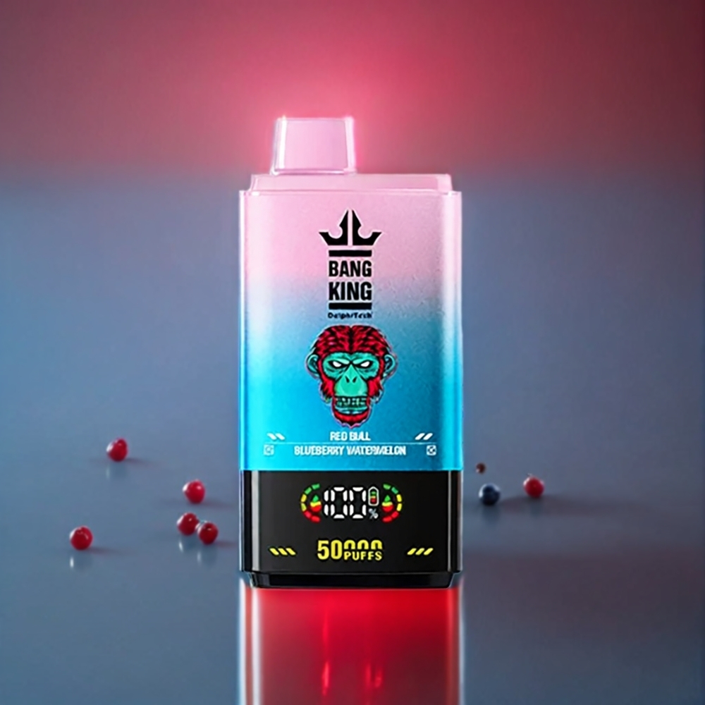 Bang King 50000 Disposable Vape Rød Tyr Blåbær Vandmelon 50000 puff 50ml 850mAh 1.0 mesh coil Type-C bund airflow justering Engros Danmark