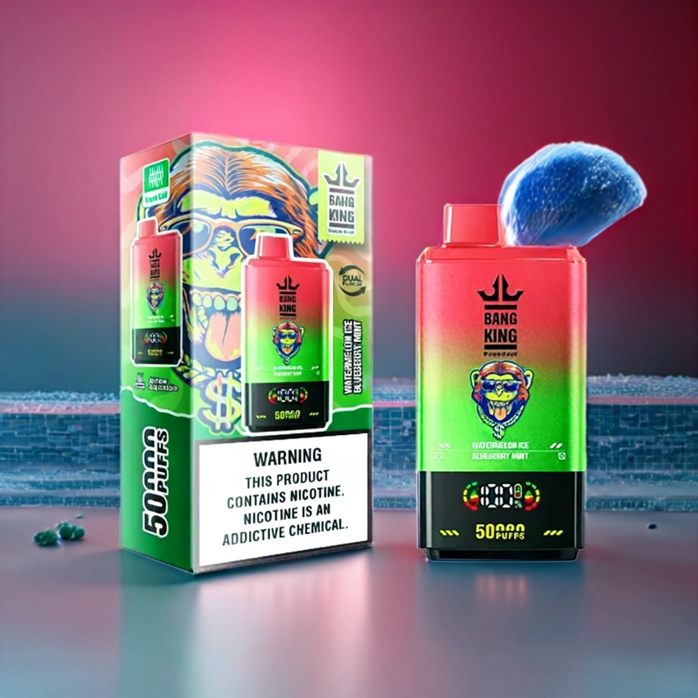 Bang King 50000 Disposable Vape Vandmelon Is Blåbær Mynte 50000 puff 50ml 850mAh 1.0 mesh coil Type-C bundluftsjustering Engros Danmark