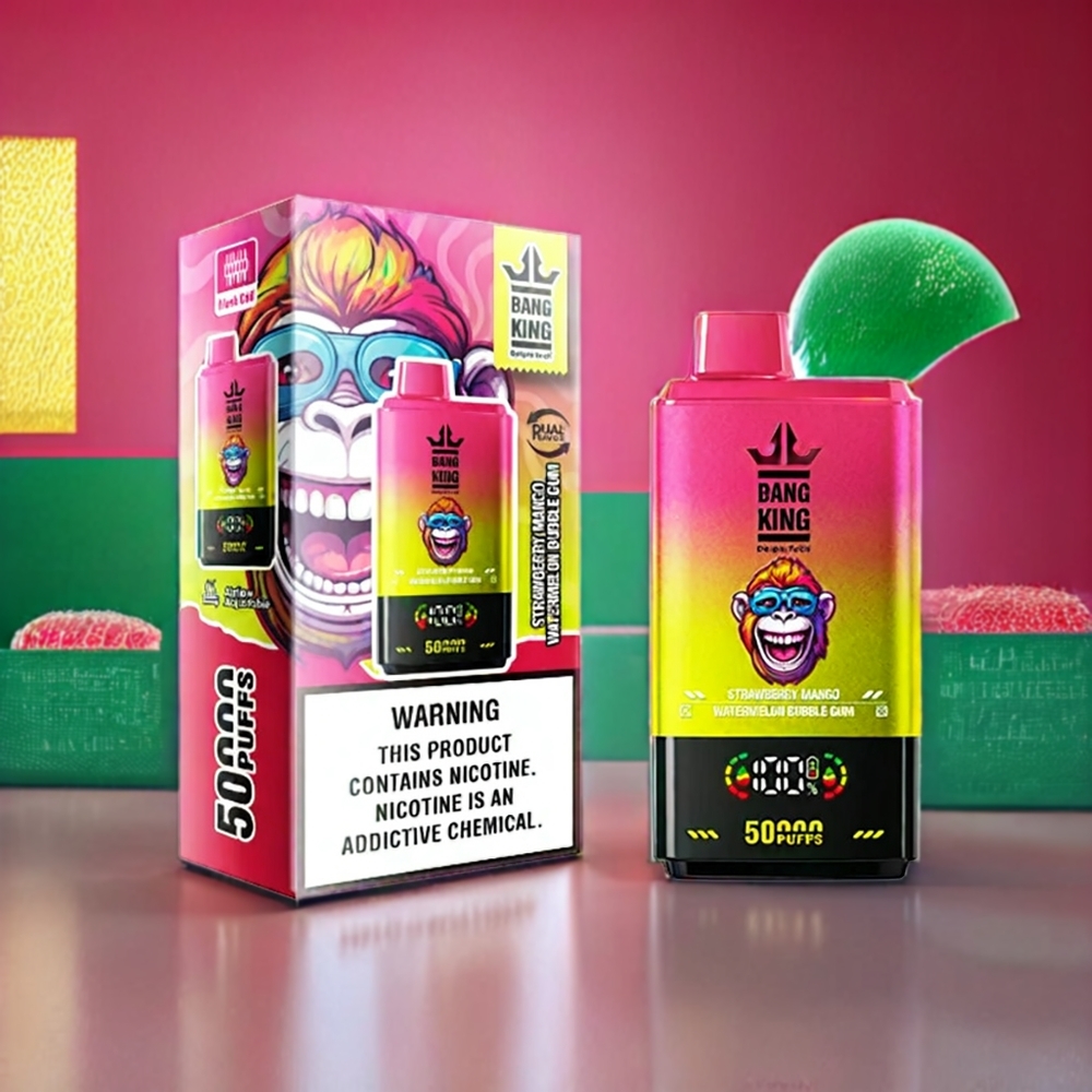 Bang King 50000 Engangs Vape Jordbær Mango Vandmelon Tyggegummi 50000 puff 50ml 850mAh 1.0 mesh coil Type-c bund airflow justering Engros Danmark