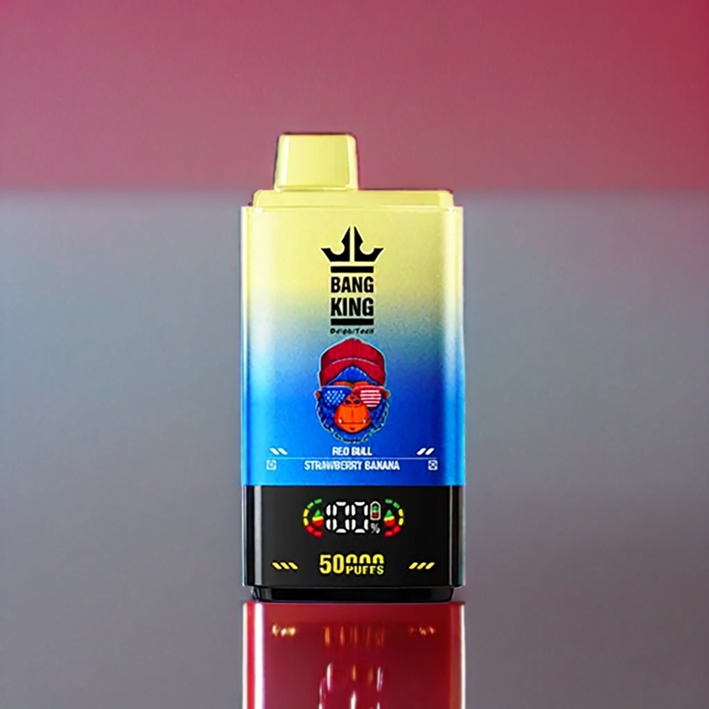 Bang King 50000 engangsdamp Rød Tyr Jordbær Banan 50000 puff 50ml 850mAh 1.0 mesh coil Type-C bund airflow justering Engros Danmark
