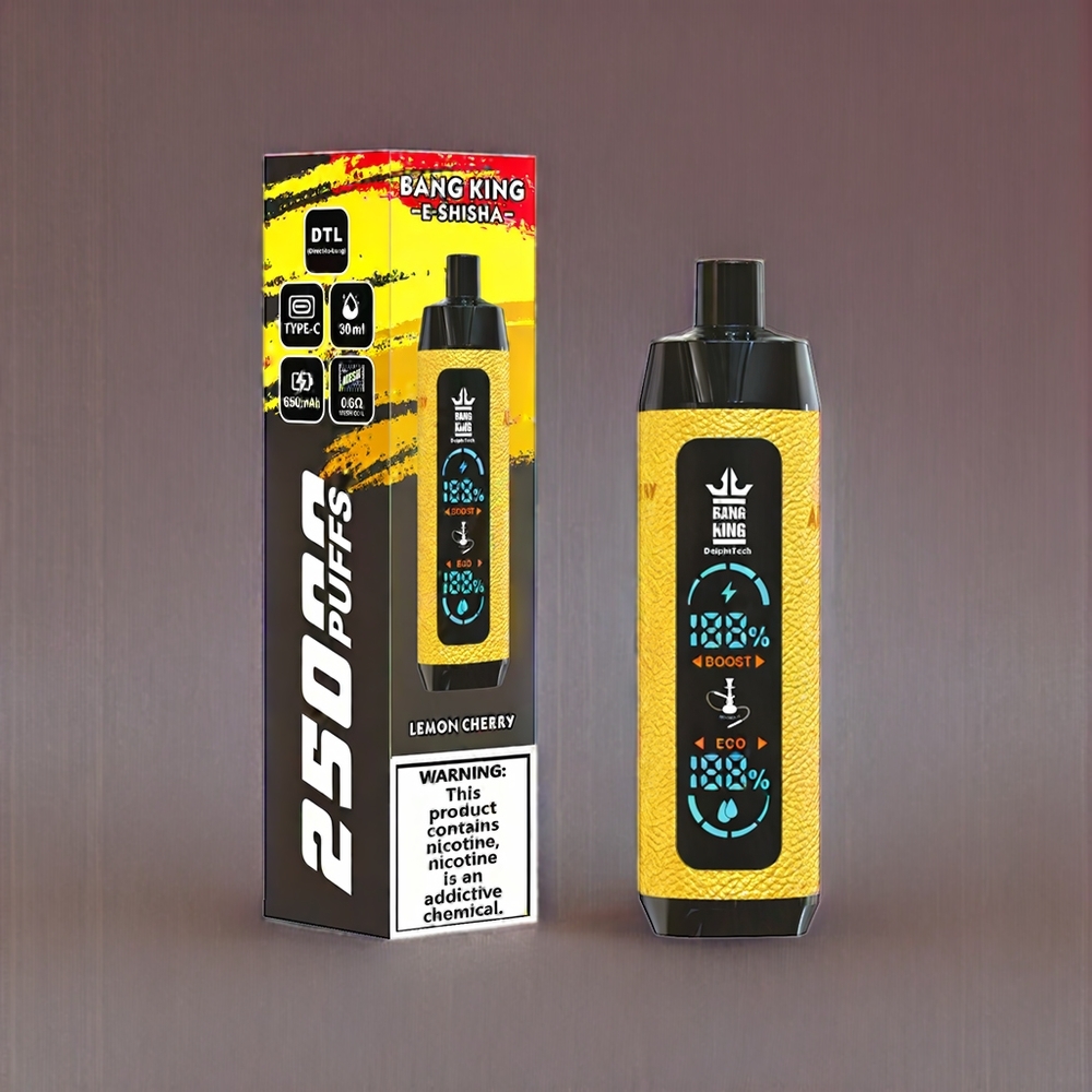 Bang King Shisha 25000 Puffs 30ml 650mAh 0.6Ω Type-C 0%/2%/3%/5% Citron/Kirsebær Engros Danmark