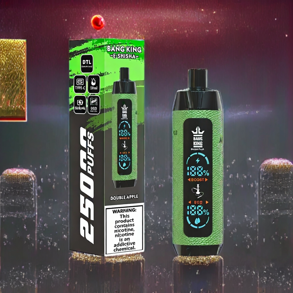Bang King Shisha 25000 Puffs Engangs Vape Dobbelt Æble 30ml 650 mAh 0,6 Ohm Type-C 0%/2%/3%/5% Engros Danmark