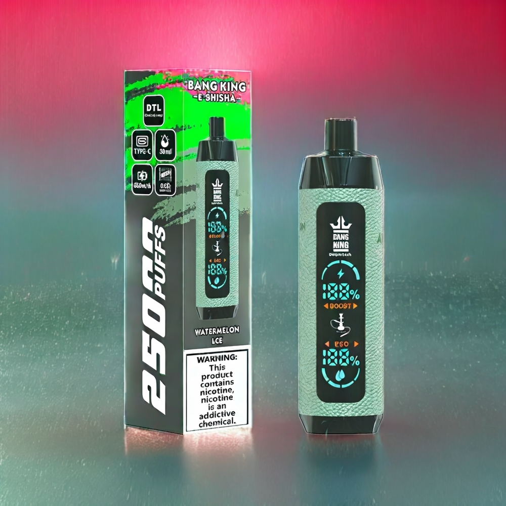 Bang King Shisha 25000 Puffs Vandmelon Is Disposable Vape 30ml 650 mAh 0.6 Ohm Type-C 0%/2%/3%/5% Engros Danmark