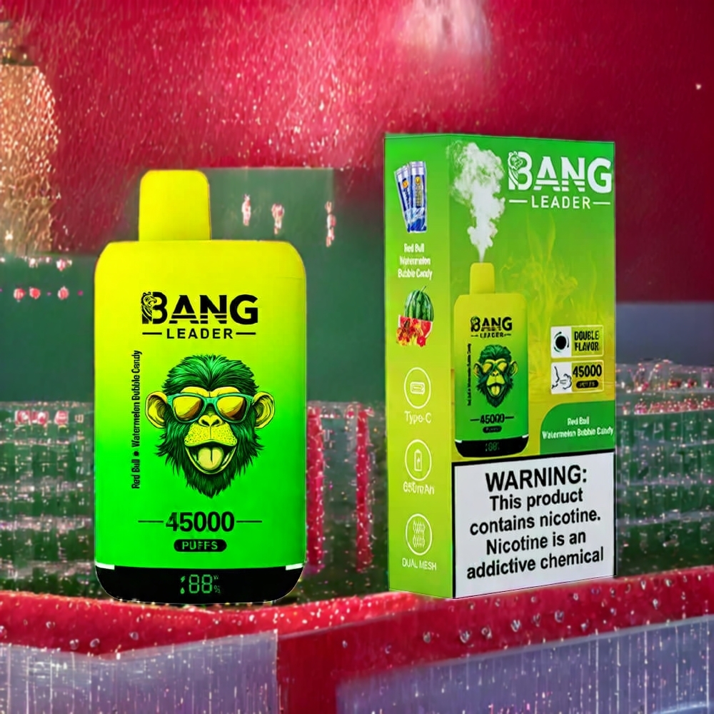 Bang Leader 45000 Pust Skærm Type-C 2-in-1 Smag Rød Tyr Vandmelon Boble Slik 0%/2%/3%/5% Nikotin Engros Danmark