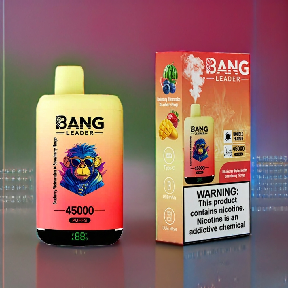 Bang Leader 45000 Pust Smart Skærm Blåbær Vandmelon Jordbær Mango 0% 2% 3% 5% Nikotin + Engros Danmark