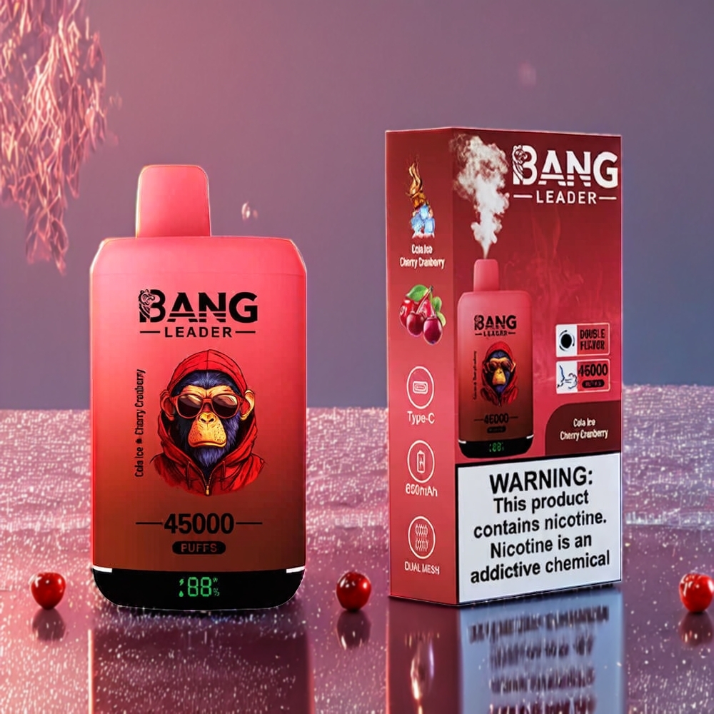 Bang Leader 45000 Pust Smart Skærm Type-C Dobbelsmag Cola Is Kirsebær Tranebær 0%/2%/3%/5% Nikotin Engros Danmark