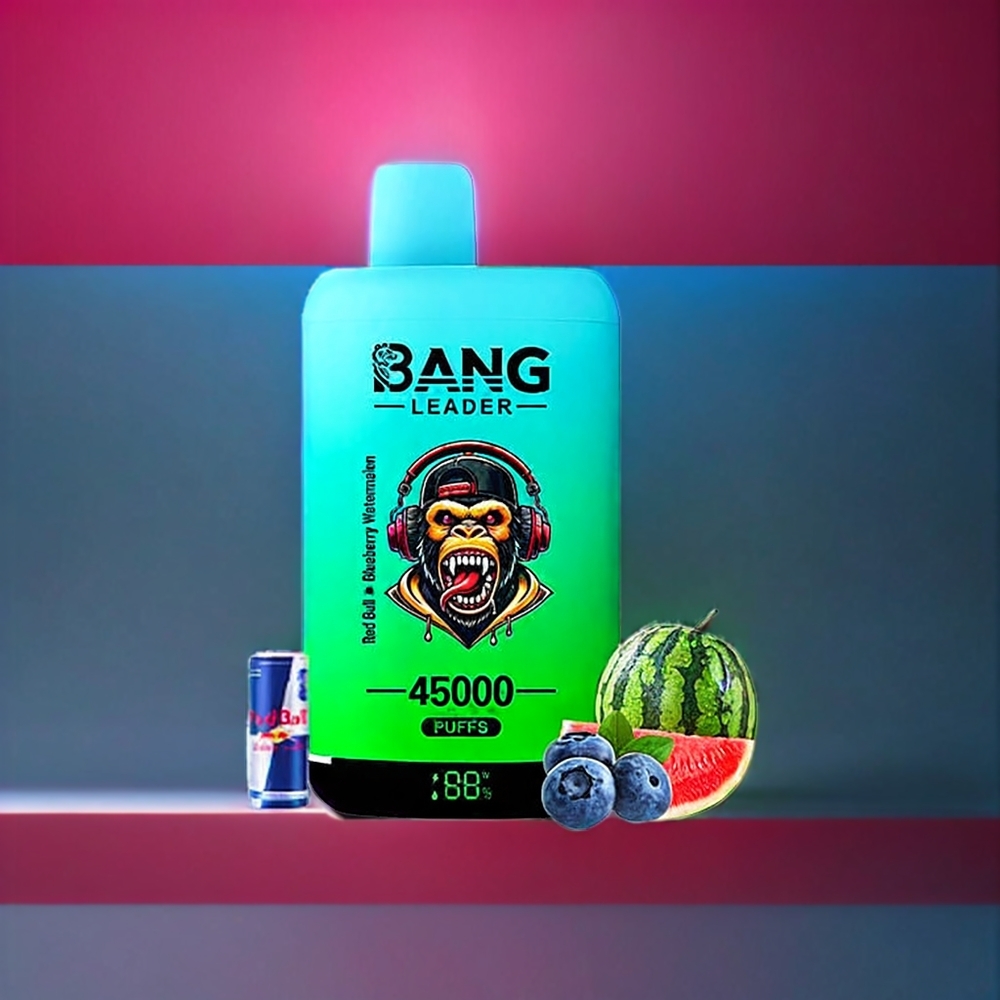 Bang Leader 45000 Pust Smart Skærm Type-C Dobbelsmag Rød Tyr Blåbar Vandmelon 0% 2% 3% 5% Nicotin Engros Danmark