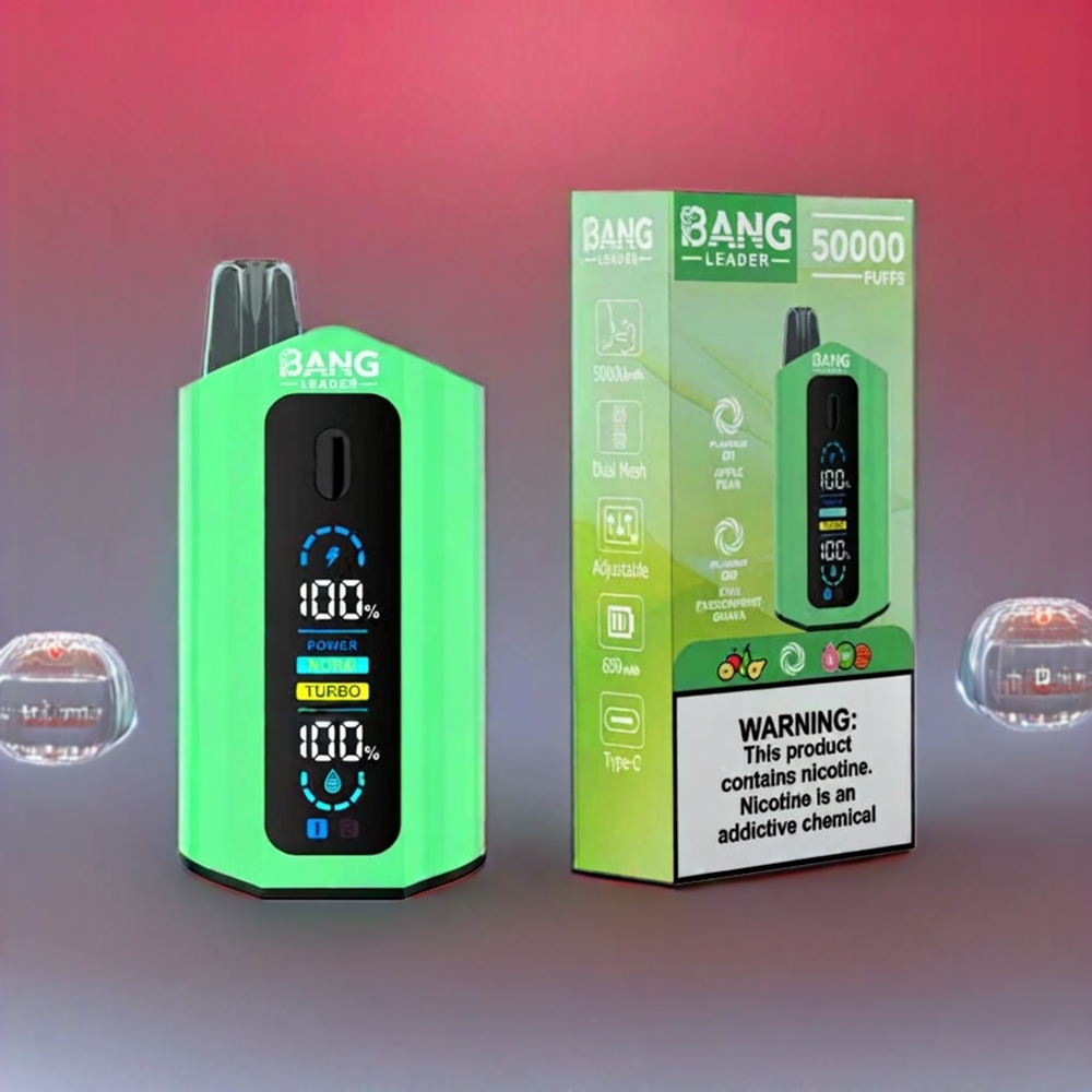 Bang Leader 50000 Puffs Engangs Væskedamp Æble Pære Kiwi Passionsfrugt Guava 13400mAh 36ml Type-C Engros Danmark