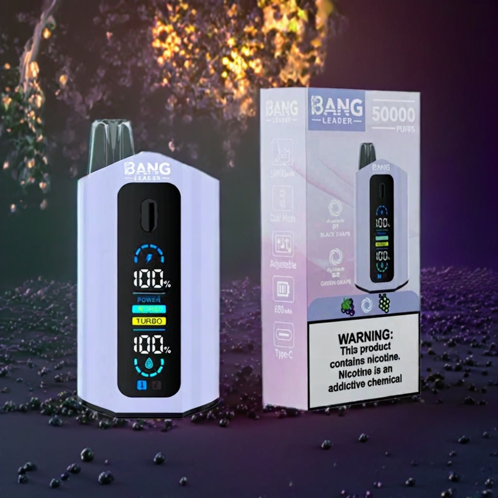 Bang Leader 50000 Puffs Engangs Vape Sort Vindrue Grøn Vindrue 13400mAh 36ml Type-C 2-in-1 Smag Parameter Kombination Engros Danmark