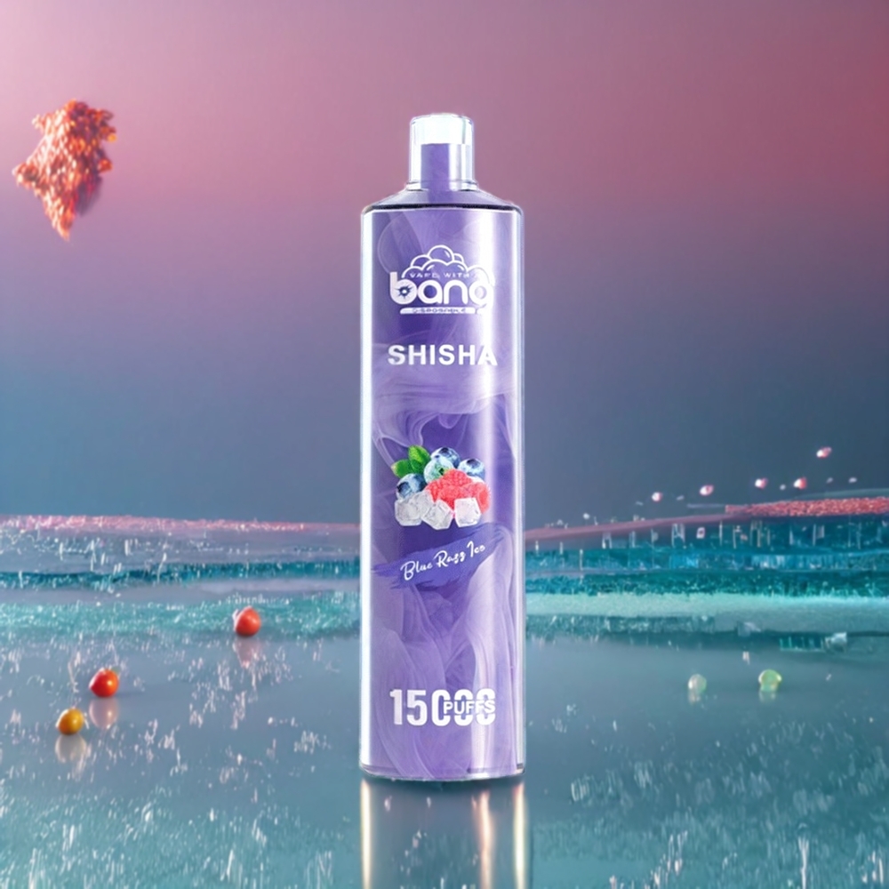 Bang Shisha 15000 Puffs Blå Hindbær Is med 23ml E-væske, Type-C Opladning, 600mAh Batteri, 0%,2%,3%,5% Nikotin, DTL Teknologi Engros Danmark