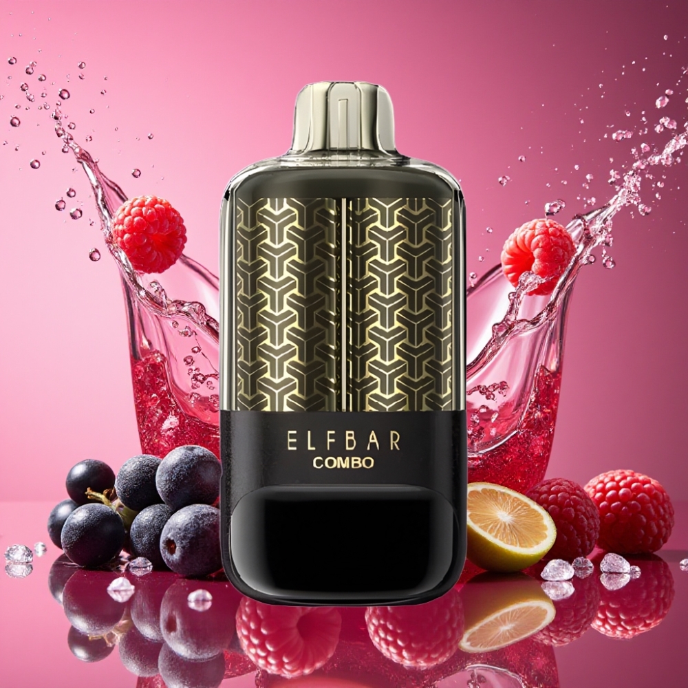 ELF BAR COMBO 25000 Pust Engangs Damp Solbær Hindbær & Drue 22ml 700mAh Type-C 5% 15W/35W Dual Luftstrøm Skærm Engros Danmark