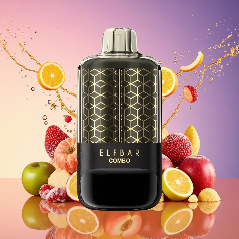 ELF BAR COMBO 25000 Pust Engangs E-cigaret Æble & Saftig Fersken 22ml 700mAh Type-C 5% 15W/35W Dual Luftstrøm Skærm Engros Danmark