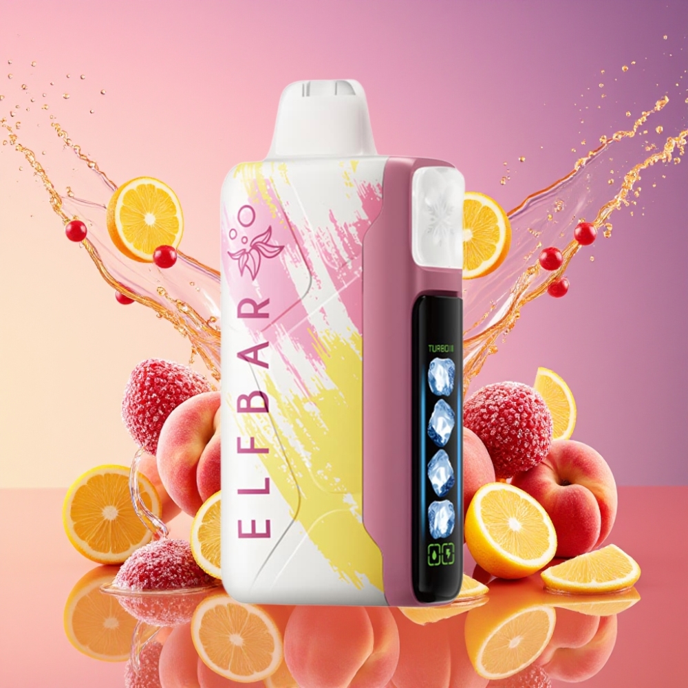 ELF BAR Ice King 40000 Puffs Justerbar Køling LCD Fersken+ 20ml 5% 850mAh Engros Danmark