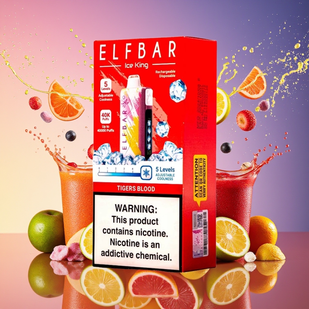 ELF BAR Ice King 40000 Puffs Justerbar Køling Tigers Blod 20ml 5% Nikotin 850mAh Batteri LCD Display Engros Danmark