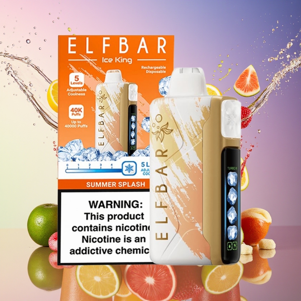 ELF BAR Ice King 40000 Puffs Opladbar 850mAh Batteri Justerbar Køling LCD Display Sommer Splash 20ml 5% Nikotin Styrke Engros Danmark