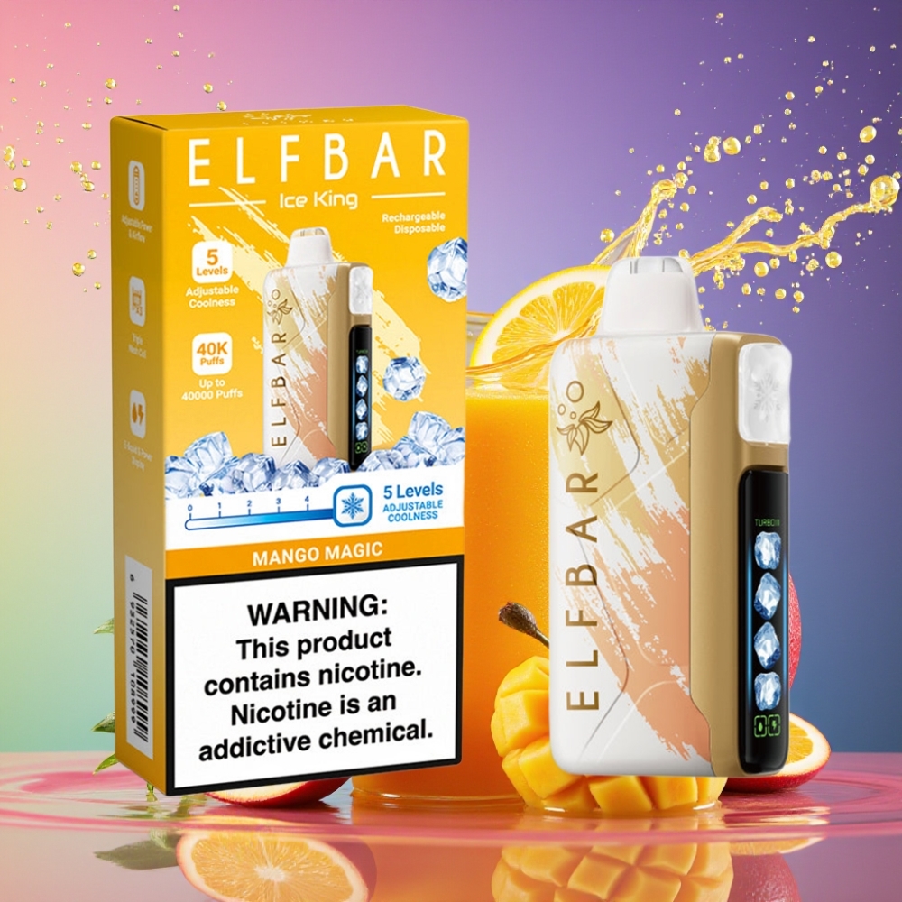 ELF BAR Ice King 40000 Pust Genopladelig 20ml 5% Nikotin 850mAh Justerbar Køling Mangofarvet LCD Engros Danmark
