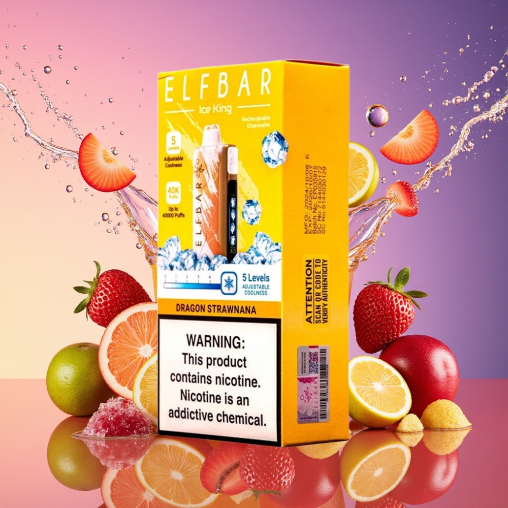 ELF BAR Ice King 40000 Pust Genopladelig 850mAh Batteri Justerbar Køling 5% Nikotin 20ml E-Væske Drage Jordbærbanan parameter combination Engros Danmark