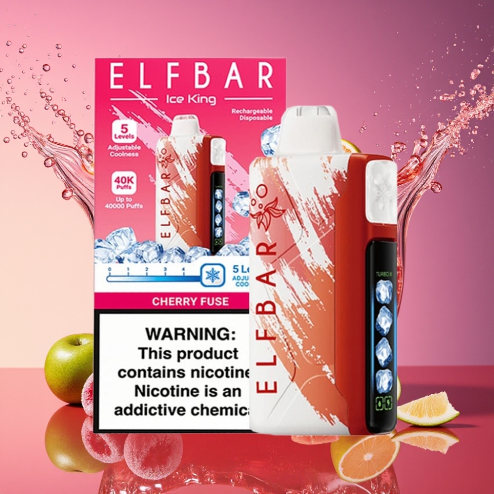 ELF BAR Ice King 40000 Pust Opladelig Cherry Fuse 20ml 5% Nikotin 850mAh Justerbar Køling Dual Luftflow LCD Skærm Engros Danmark