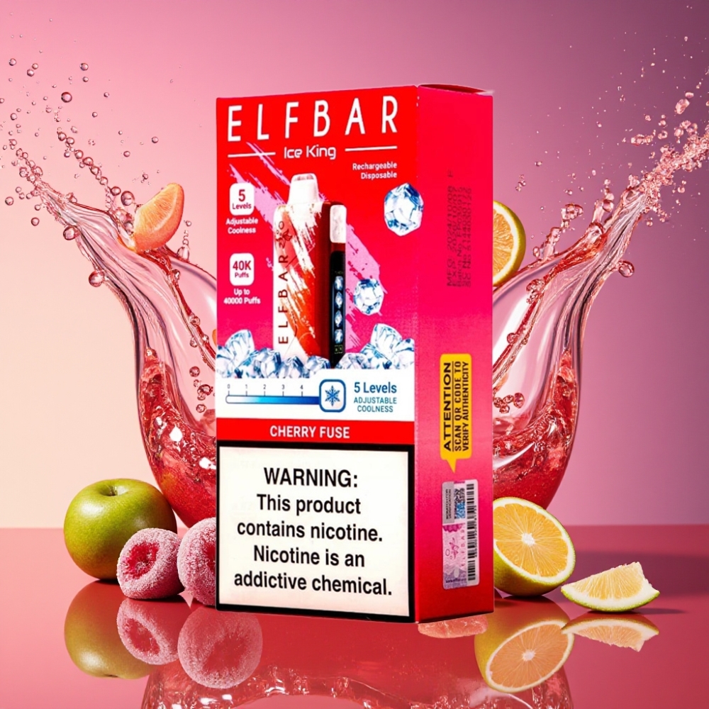 ELF BAR Ice King 40000 Pust Opladelig Cherry Fuse 20ml 5% Nikotin 850mAh Justerbar Køling Dual Luftflow LCD Skærm Engros Danmark