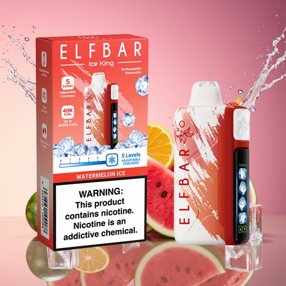 ELF BAR Ice King 40000 Pust Opladningsbar Vandmelon Is 20ml E-Væske 5% Nikotin 850mAh Batteri Justerbar Køling Dual Luftflow LCD Skærm Engros Danmark