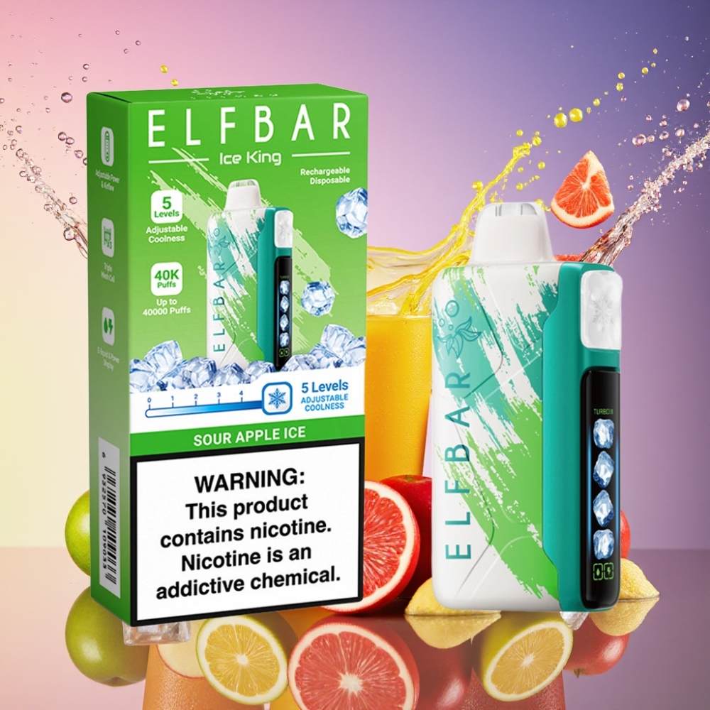 ELF BAR Ice King 40000 Pust Oplaidelig 850mAh Justerbar Køling 5% Nikotin Sur Æble Is 20ml Engros Danmark