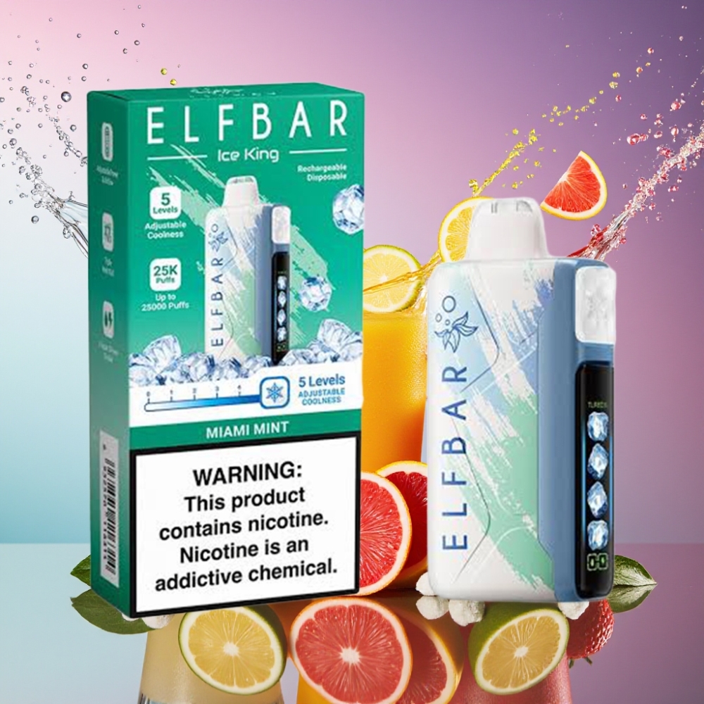 ELF BAR Ice King 40000 Pust Til Genopladelig Vape Miami Mynte 20ml 5% Nikotin 850mAh Batteri Justerbar Køling Dual Luftflow LCD Display Engros Danmark