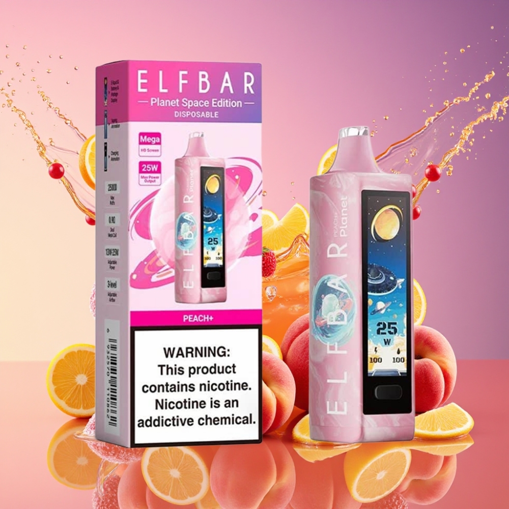 ELF BAR Planet 25000 Puffs Fersken+ Mesh Coil 18ml 800mAh 50mg Engros Danmark