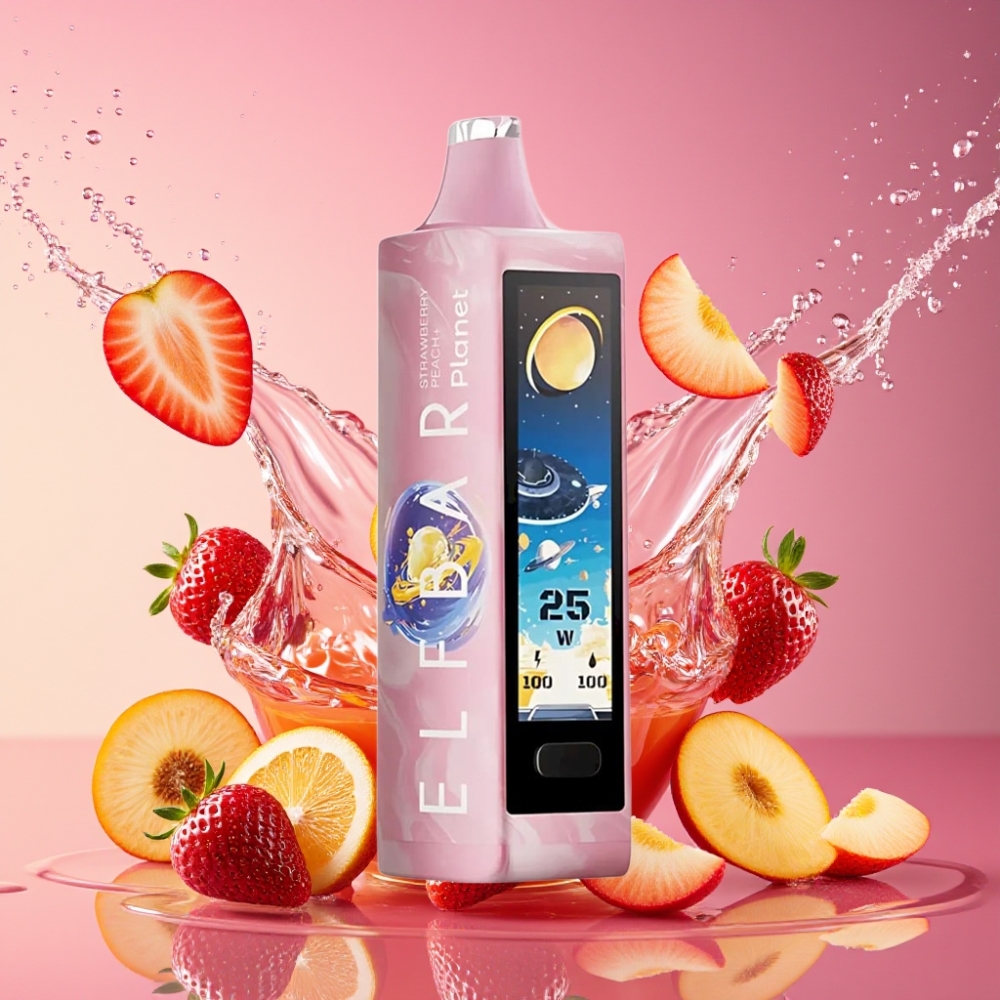 ELF BAR Planet 25000 Puffs Genanvendelig Vape Jordbær Fersken+ 5% 50mg 18ml 800mAh Mesh Engros Danmark