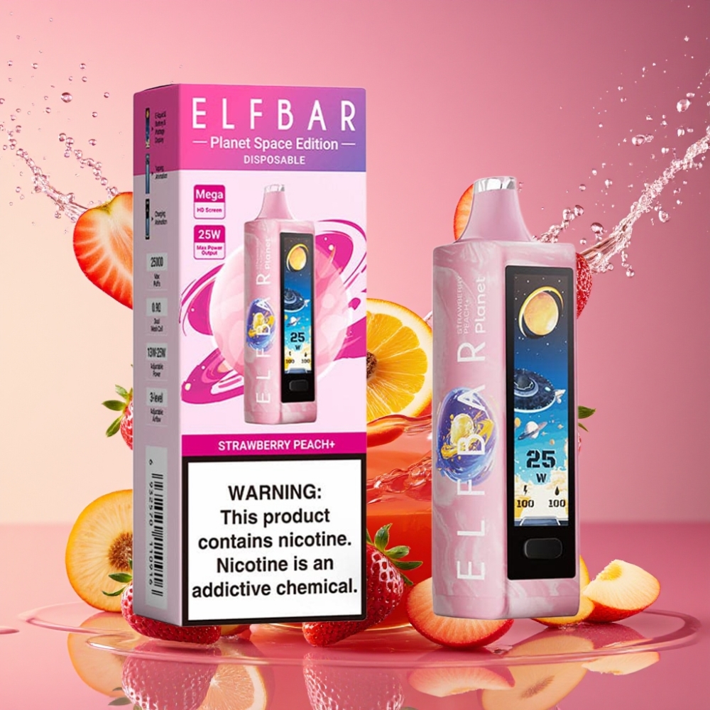 ELF BAR Planet 25000 Puffs Genanvendelig Vape Jordbær Fersken+ 5% 50mg 18ml 800mAh Mesh Engros Danmark