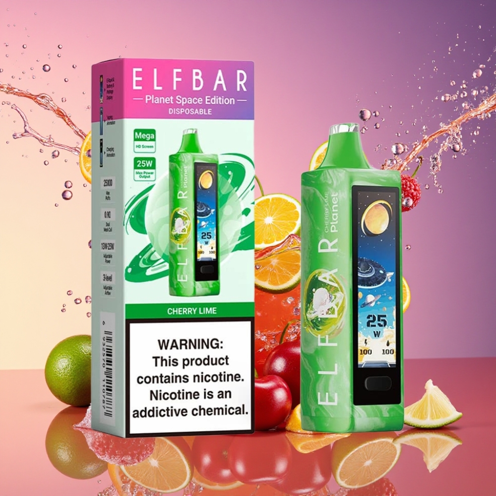 ELF BAR Planet 25000 Puffs Genanvendelig Vape Kirsebær Lime Nikotin 5% - 50mg/18ml/800mAh Mesh Engros Danmark