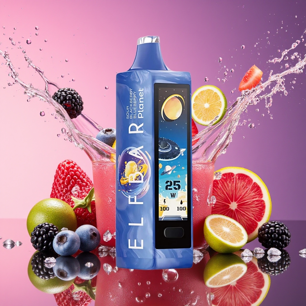 ELF BAR Planet 25000 Puffs Genanvendelig Vape Sur Hindbær Blåbær 5% 50mg 18ml 800mAh Mesh Engros Danmark