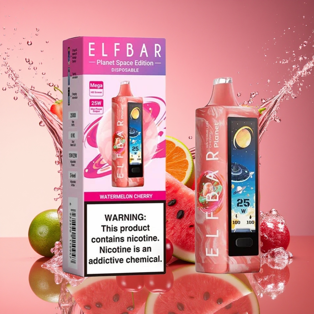 ELF BAR Planet 25000 Pust Genopladelig Vandmelon Kirsebær Mesh Coil 800mAh 18ml 5% Engros Danmark