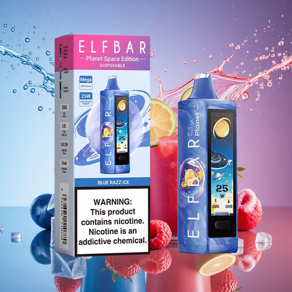 ELF BAR Planet 25000 Pust Omladningsbar Mesh 5% 18ml 800mAh Blå Hindbær Is Engros Danmark