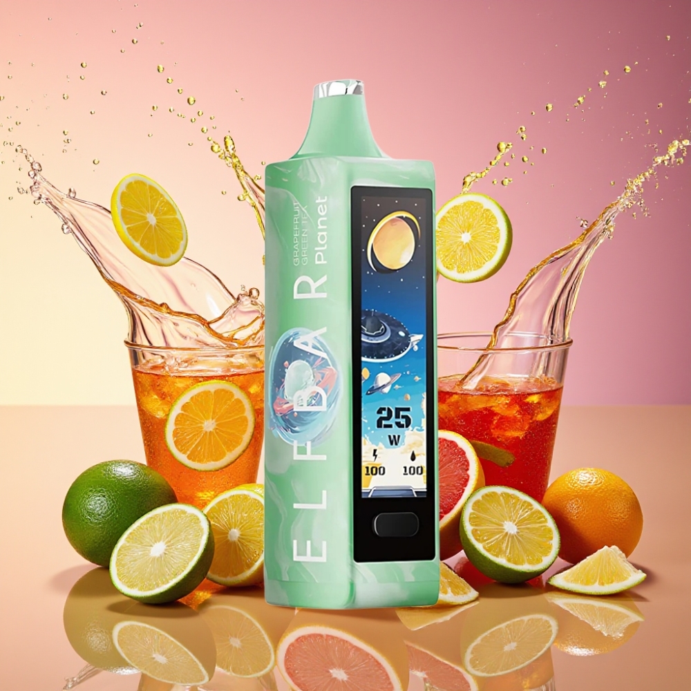 ELF BAR Planet 25000 Pust Opladningsbar Disposable Vape Grapefrugt Grøn Te Mesh Coil 50mg 18ml 800mAh Engros Danmark
