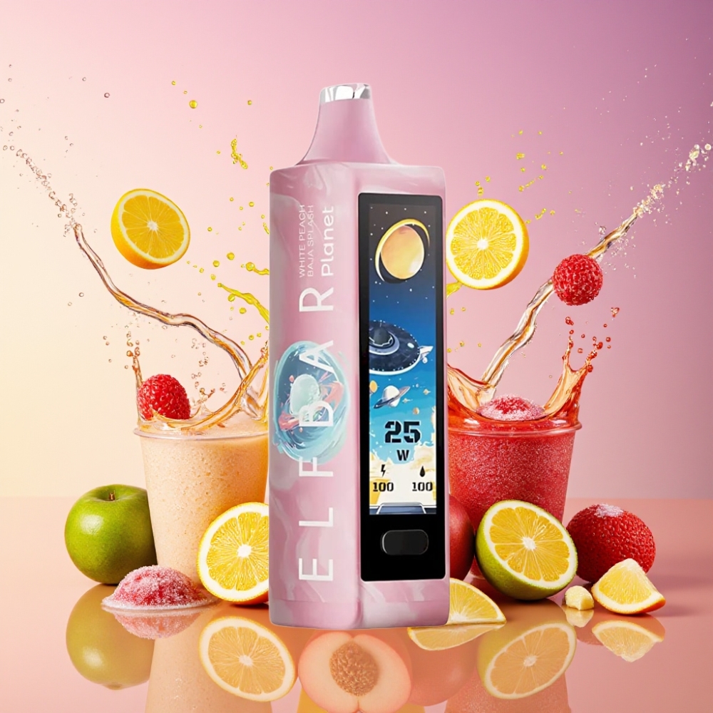 ELF BAR Planet 25000 Pust Opladningsbar Disposable Vape Hvid Fersken Baja Splash 5% 50mg 18ml 800mAh Mesh Engros Danmark