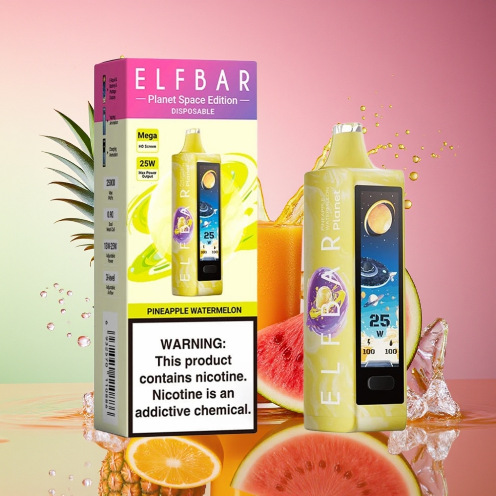 ELF BAR Planet 25000 Puste Opladningsbar Engangs Vape Ananas Vandmelon 5% 50mg 18ml 800mAh Mesh Engros Danmark
