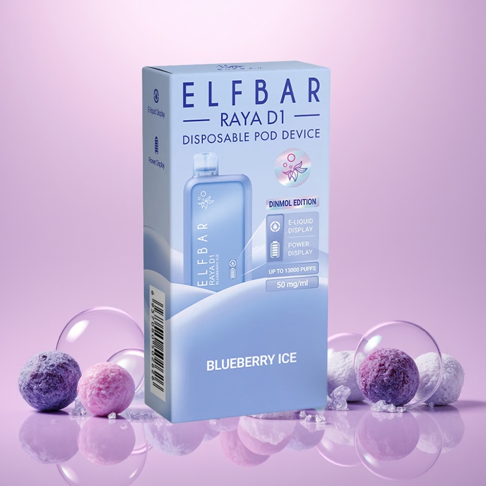 Elf Bar Raya D1 13000 Puffs Engangs Vape Blåbær Is 18ml 650mAh Type-C 50mg Engros Danmark