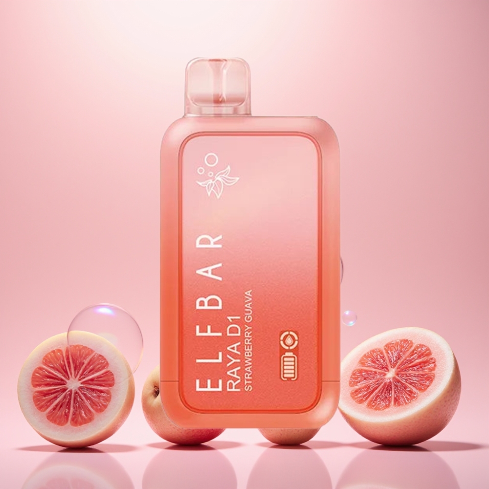 Elf Bar Raya D1 13000 Puffs Engangs Vape Jordbær Guava 18ml 650mAh Type-C 50mg Engros Danmark