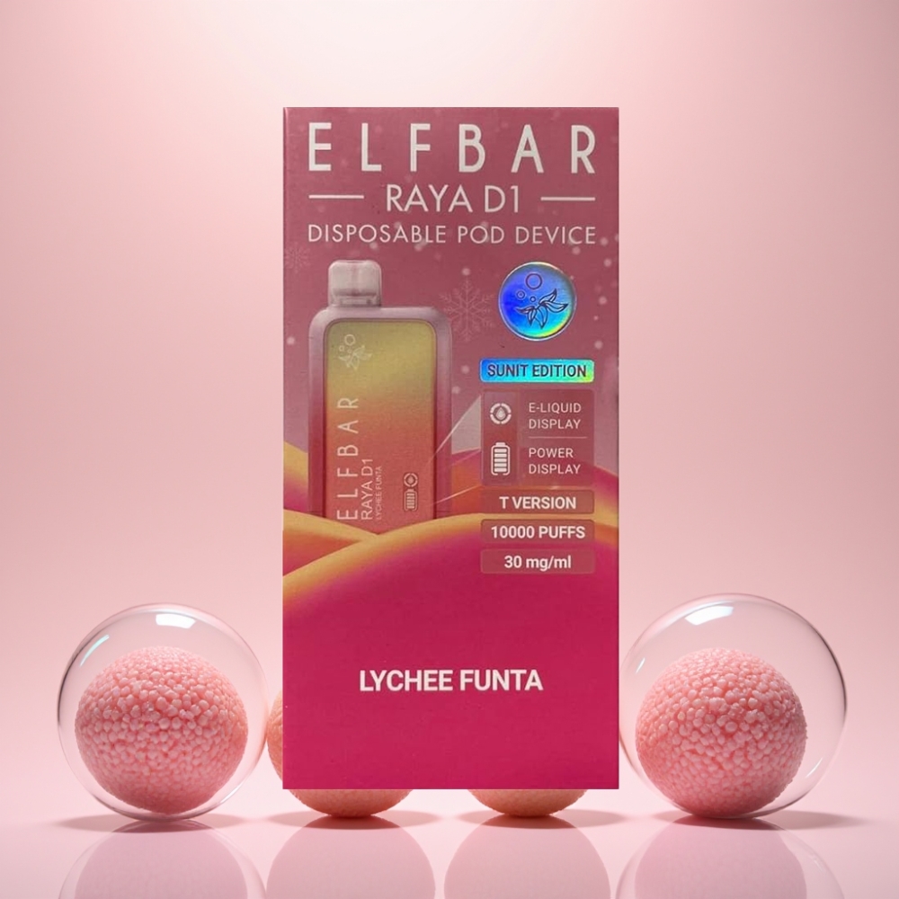 Elf Bar Raya D1 13000 Puffs Engangs Vape Litchi Sjov 18ml 650mAh Type-C 50mg Engros Danmark