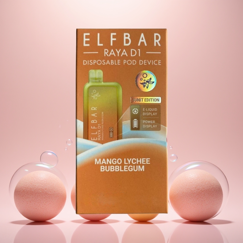 Elf Bar Raya D1 13000 Puffs Engangs Vape Mango Litchi Tygggegummi 18ml 650mAh Type-C Skærm 50mg Engros Danmark