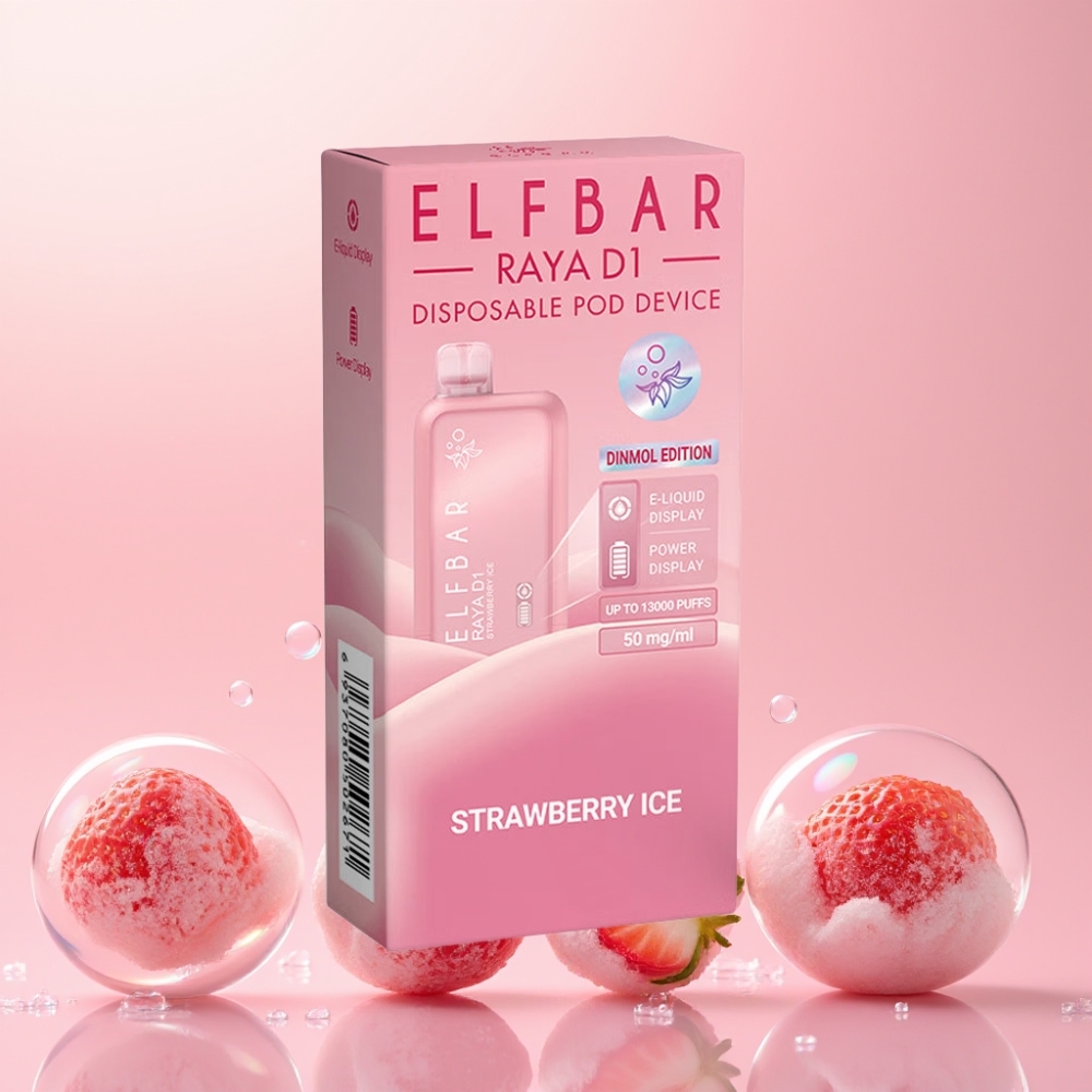 Elf Bar Raya D1 13000 Pust Genopladelig Batteri 650mAh Jordbæris Engros Danmark